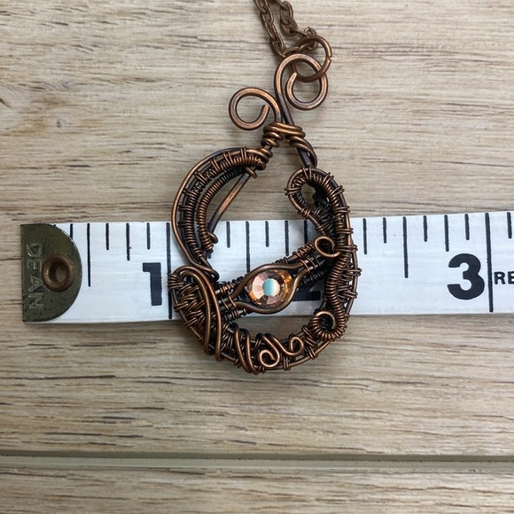 Handmade Wrapped Wire Pendant Necklace Boho Rhinestone - Picture 4 of 6